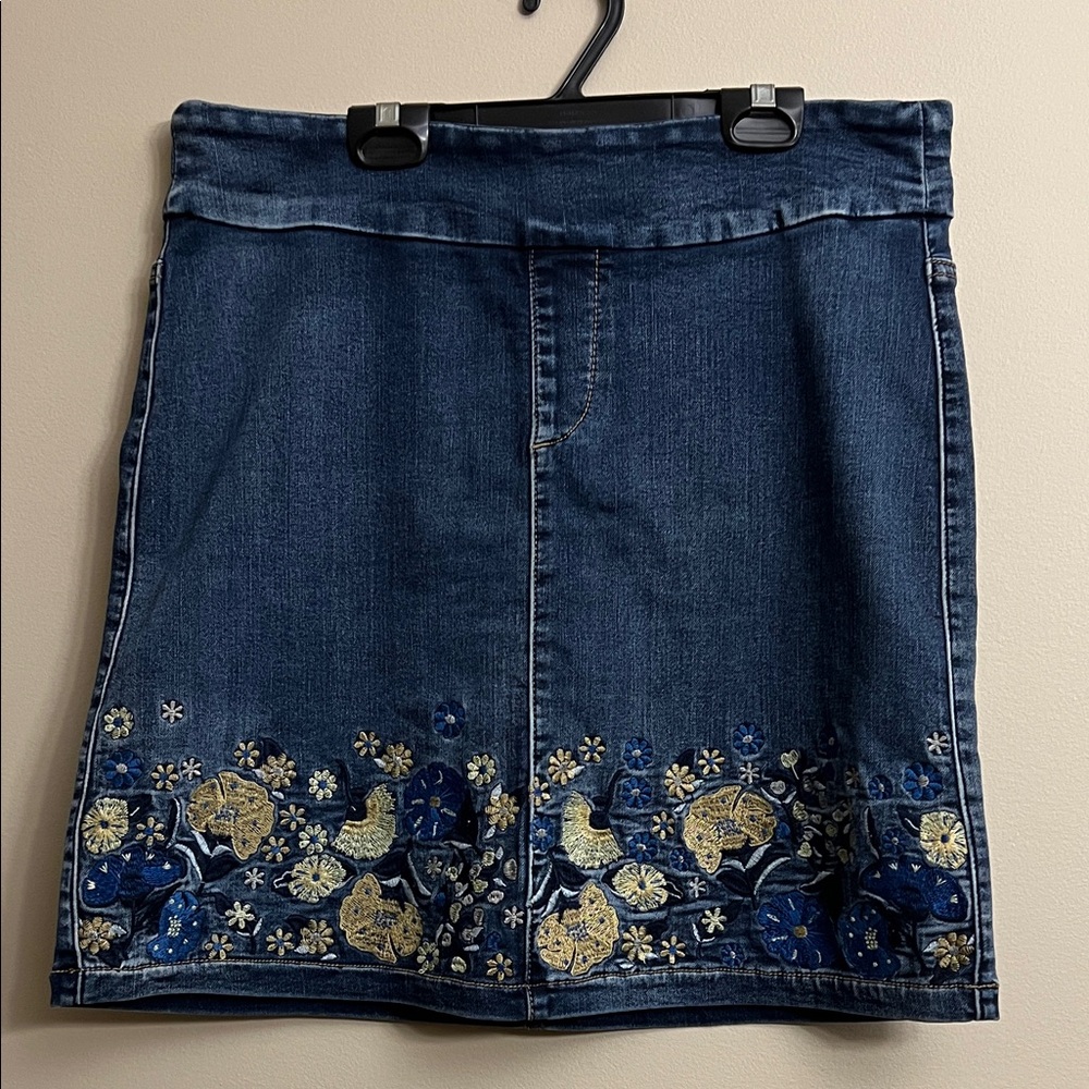 Lois Denim Embroidered Skirt - Blue and Gold Size 11/12